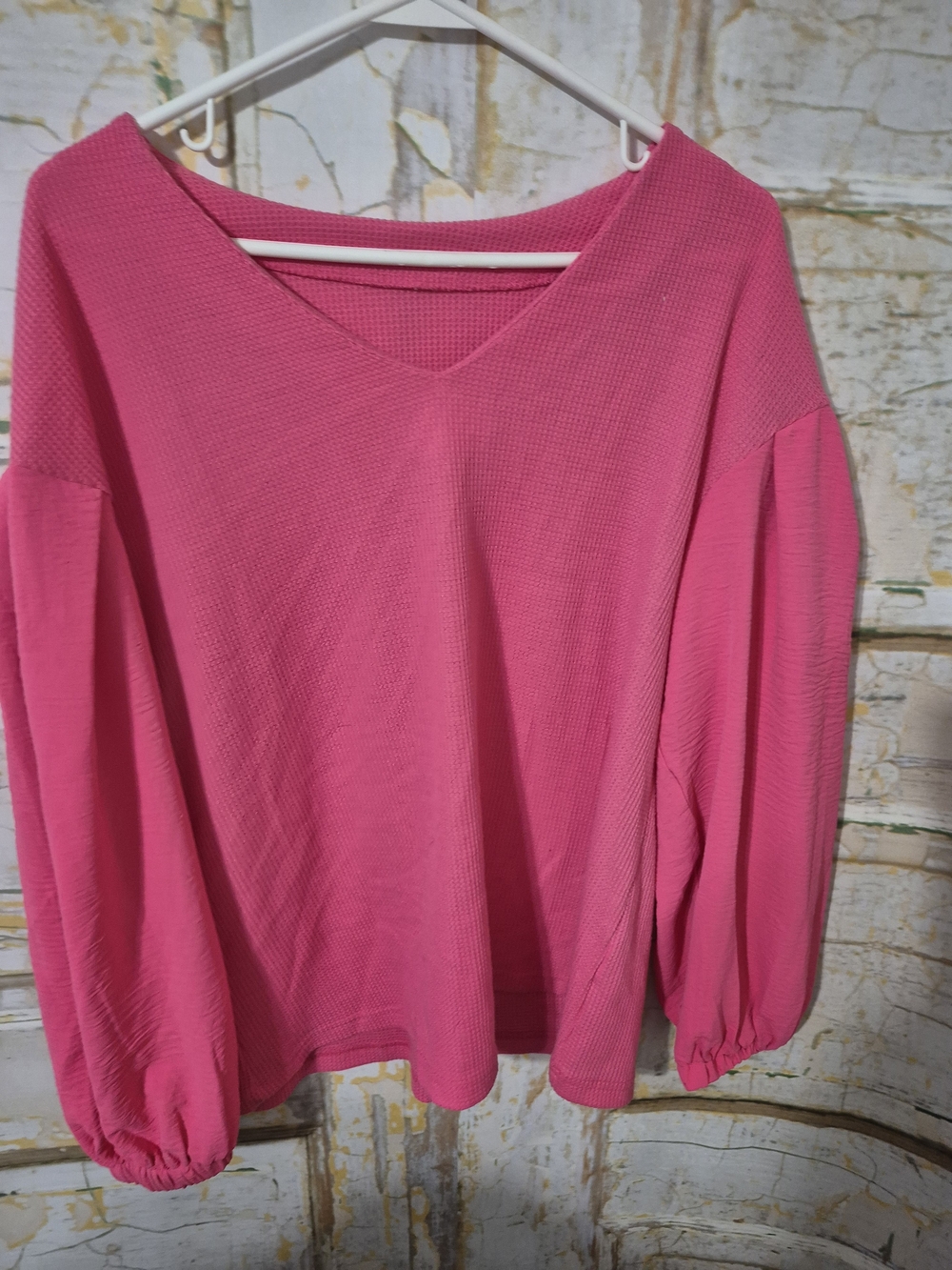 Bright Pink V-Neck Balloon Sleeve Top